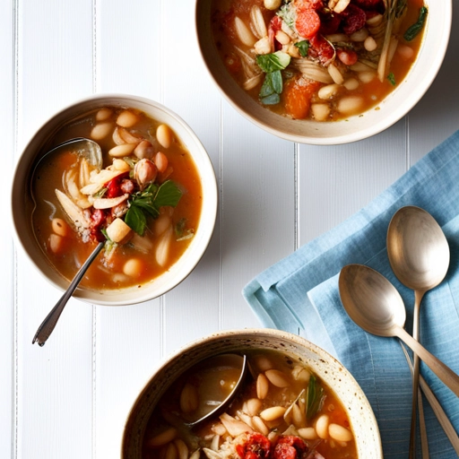 A rustic and hearty soup with fennel. Start with a base of chicken or vegetable stock, and add in sautéed fennel, white beans, and diced tomatoes. For added depth of flavor, include chopped pancetta or bacon, and sprinkle with grated parmesan cheese and fresh herbs like thyme or rosemary before serving. Serve hot with crusty bread on the side.